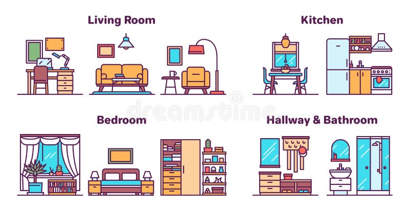 different rooms in a house clipart outline