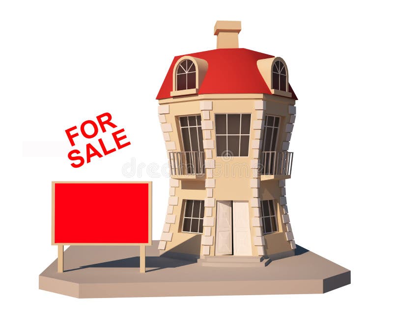 House for Sale with for Sale Sign 3D Rendering Stock Illustration