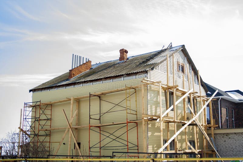 House and Scaffolding Construction Stock Image Image of residence