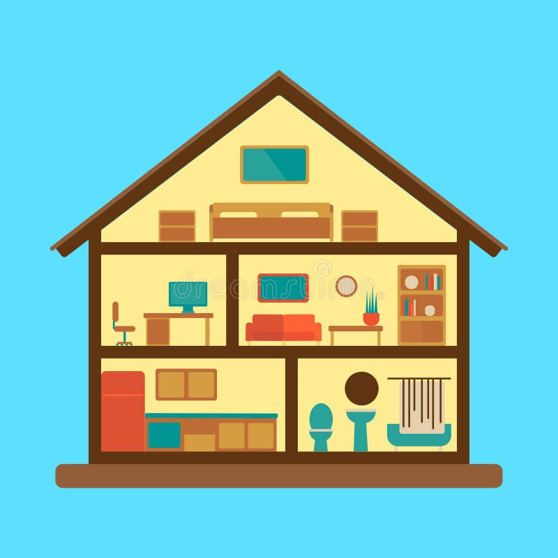 House Section Plan Flat Style Colorful Vector Stock Vector