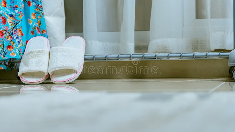 House slippers in a home interior, front view royalty free stock images
