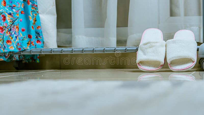 House slippers in a home interior, front view royalty free stock photography