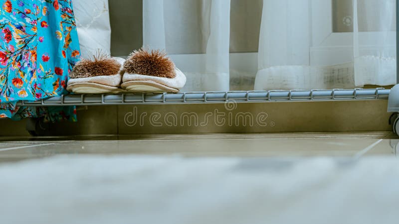 House slippers in a home interior, front view stock images