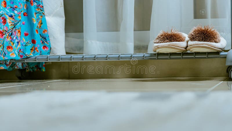 House slippers in a home interior, front view stock photos