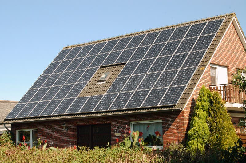 House with solar panel stock image