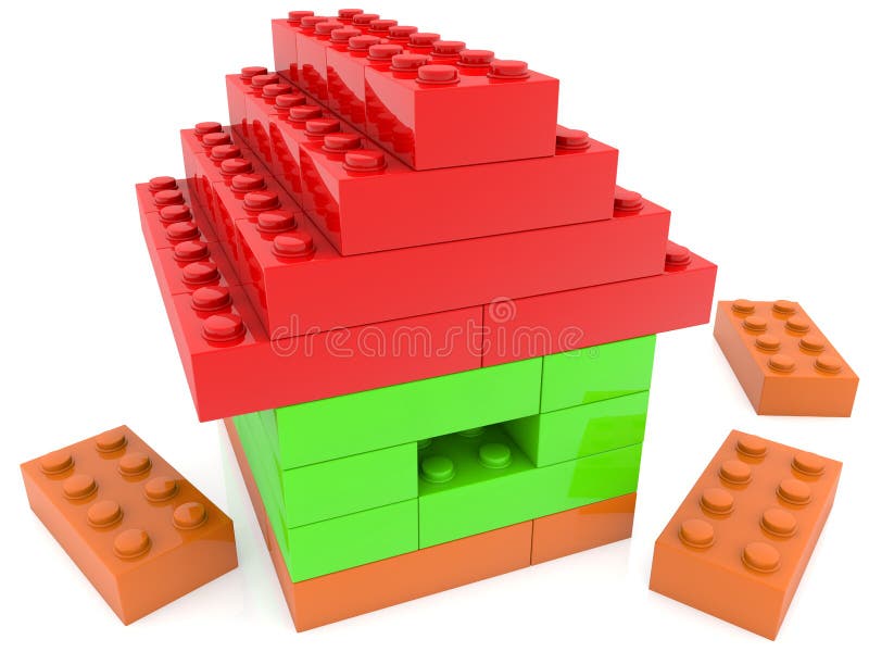 Toy bricks house on white stock illustration. Illustration of house