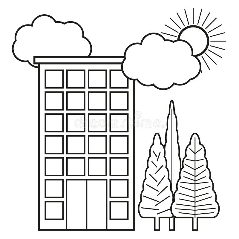 House Trees Icon. Construction Line Logo. Building, City. Vector ...