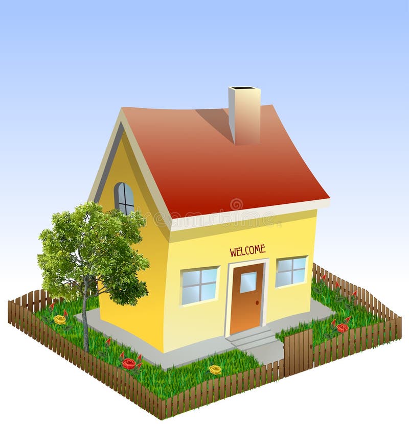House In The Yard With Tree And Grass. Vector Stock Vector Image