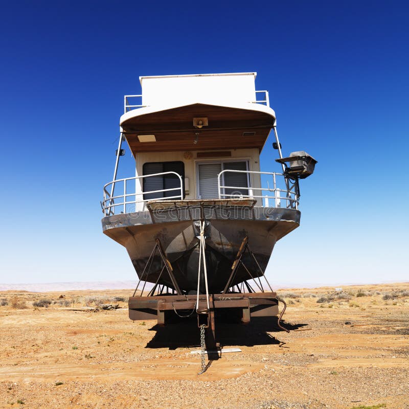 Houseboat in Arizona desert.