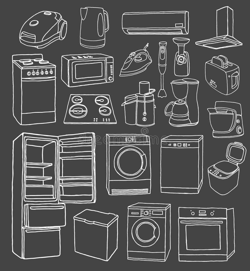 Household Appliances Hand Drawn Set Stock Vector Illustration of hood