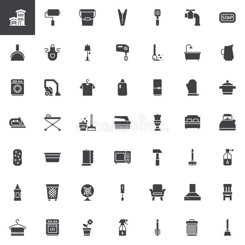 Household elements vector icons set