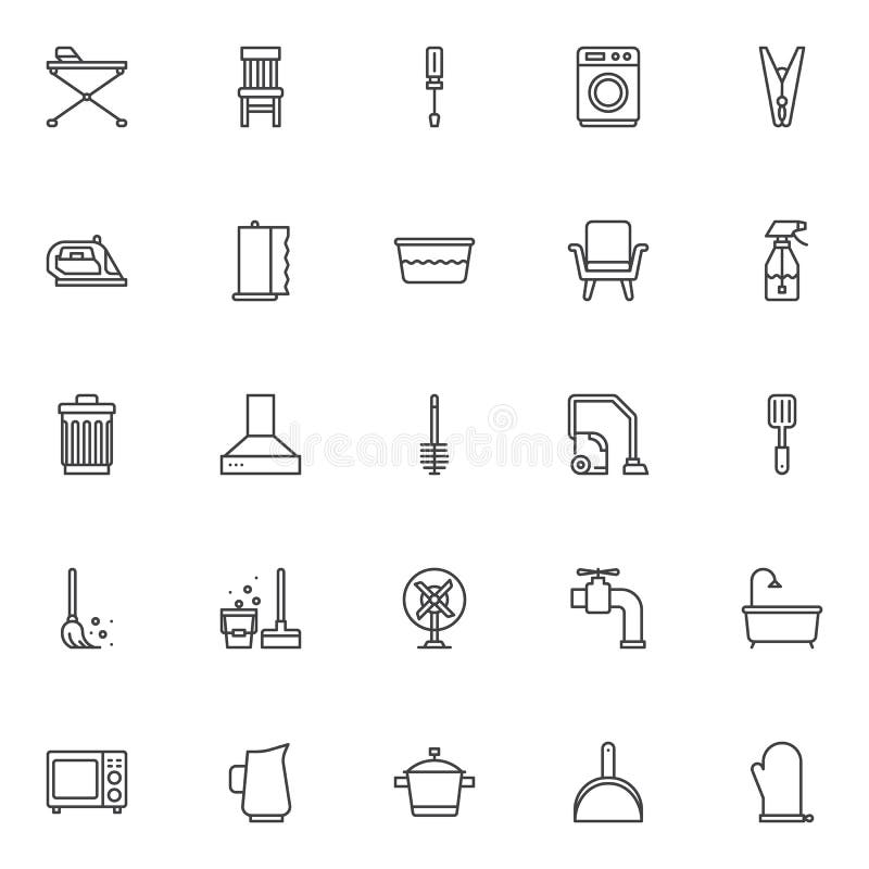 Household equipment outline icons set