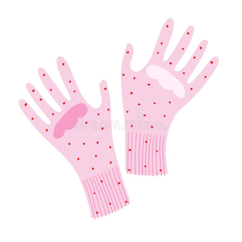 Household gloves, pink rubber gloves for housewife, decorative protective latex gloves for house cleaning and dishwasing stock illustration
