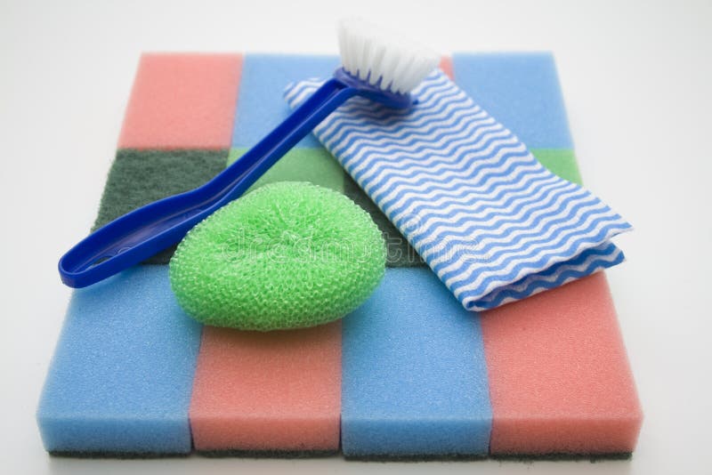Household Sponge and Rinsing Brushes Stock Image Image of cloth