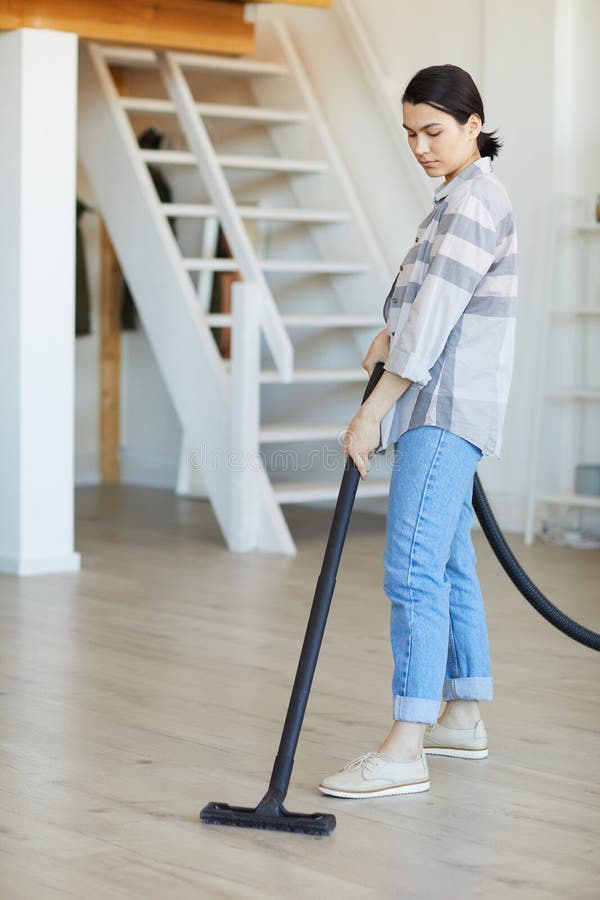 Housekeeper Using Vacuum Cleaner Stock Image Image of flooring