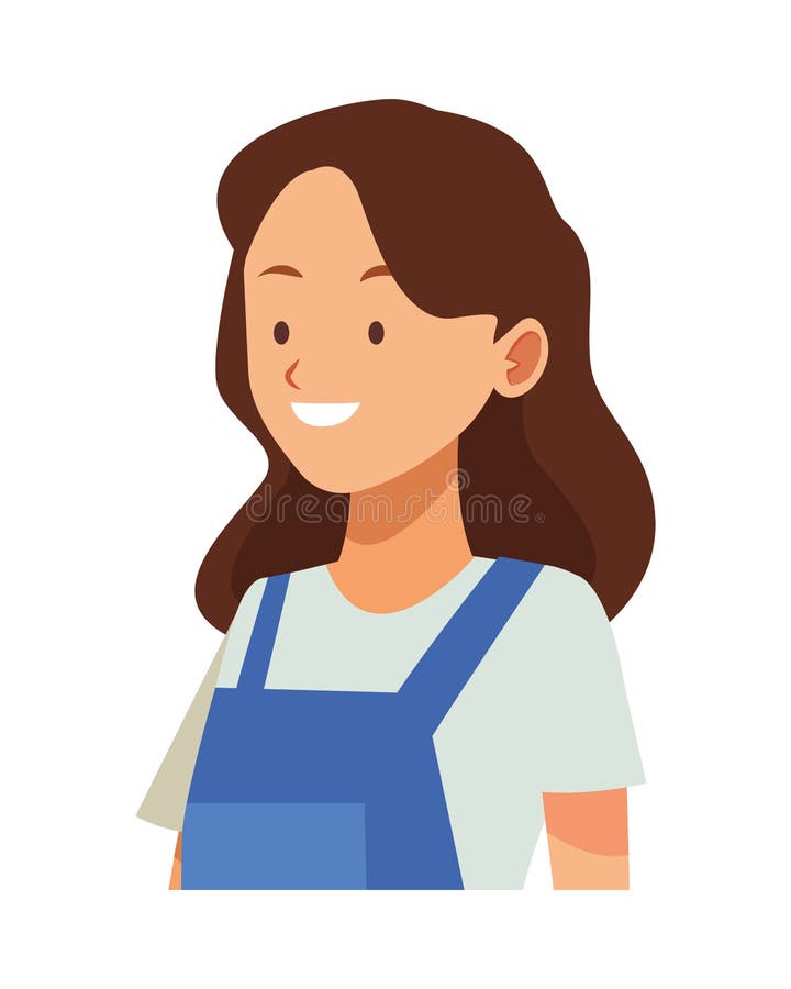 Housekeeping Female Worker with Mop and Bucket Avatar Character Stock