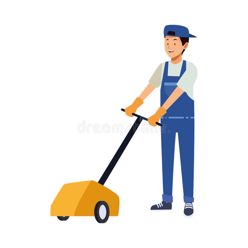 Housekeeping male worker with Electric Floor Shine royalty free illustration