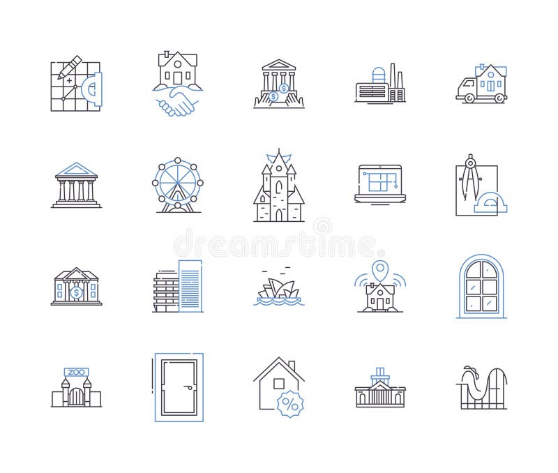 Houses and accomodation outline icons collection. Home, Accommodation, Residence, Abode, Lodging, Domicile, Dwelling