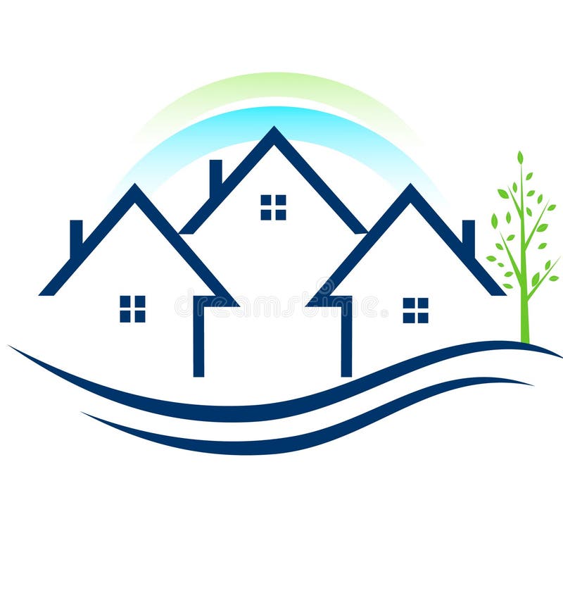 Houses apartments with tree logo vector illustration Houses apartments with tree logo vector illustration