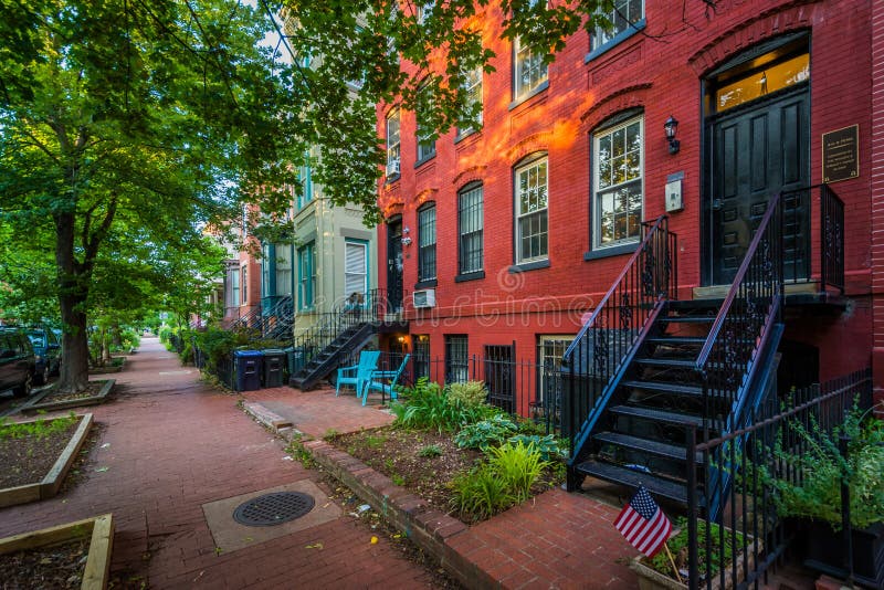Colorful Row Houses on Independence Avenue in Capitol Hill, Washington