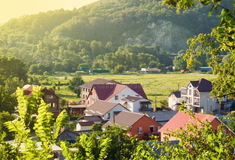 Houses in Mountain Valley on Sunny Summer Day Stock Photo Image of valley, sochi 89333280