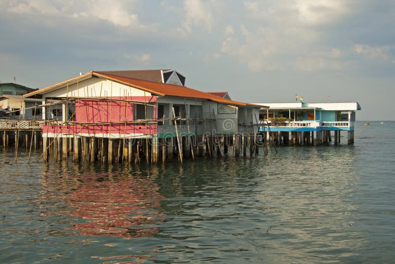Houses On Piles On Water At The Time Sunset. Stock Image Image of