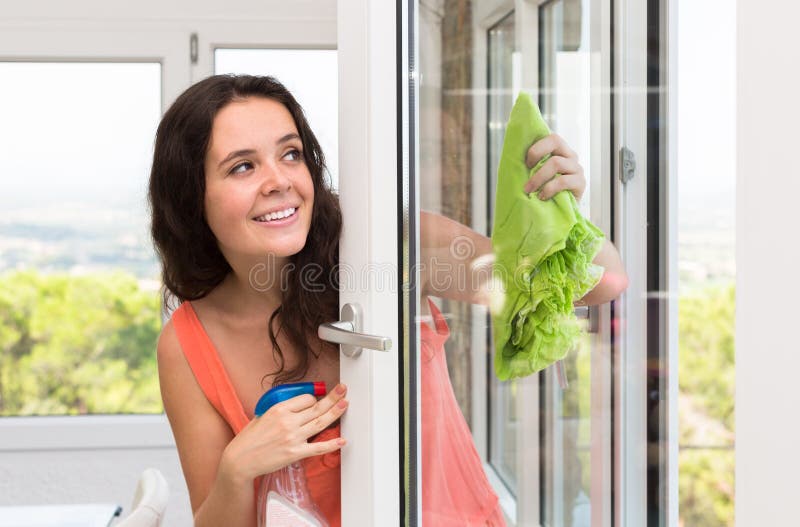 Housewife Cleaning Windows Stock Image Image Of Polishing 46272557