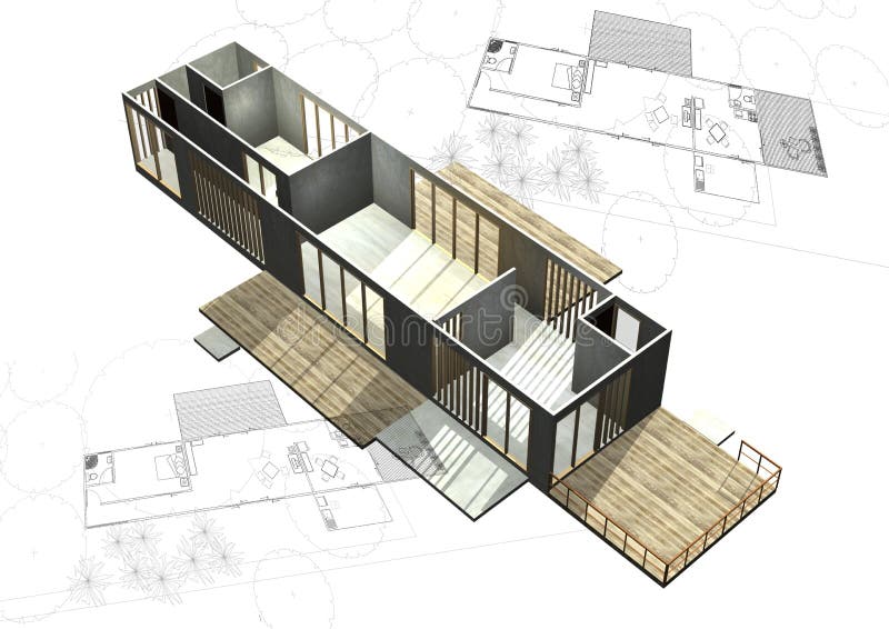 Housing architecture plans with 3D building