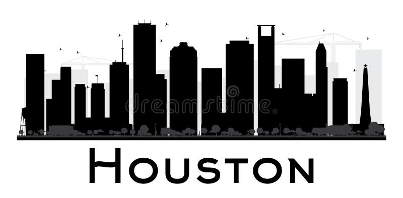 Houston City Skyline Black And White Silhouette. Stock Vector