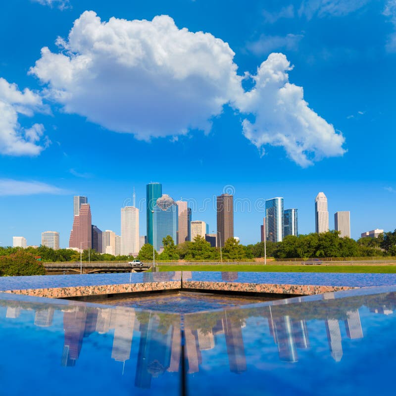 Houston skyline and Memorial reflection Texas US royalty free stock photography