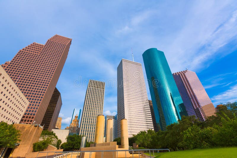 Houston skyline from Tranquility Park Texas US