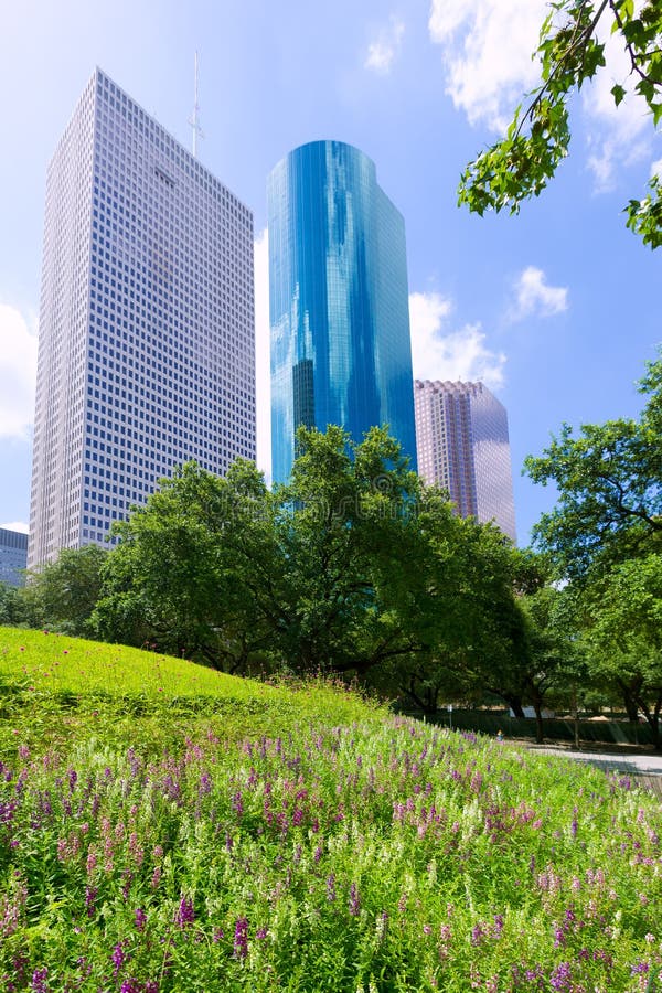 Houston-Skyline vom Ruhe-Park in Texas US lizenzfreie stockfotos Houston-Skyline vom Ruhe-Park in Texas US lizenzfreie stockfotos