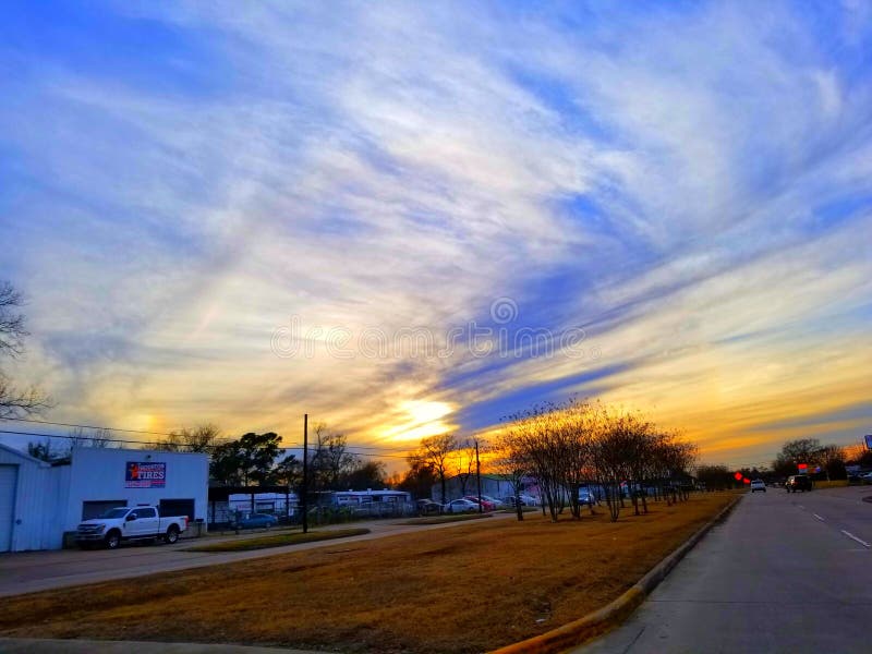 Houston Texas Outdoors River Water Sunrise Sunset Sky Editorial