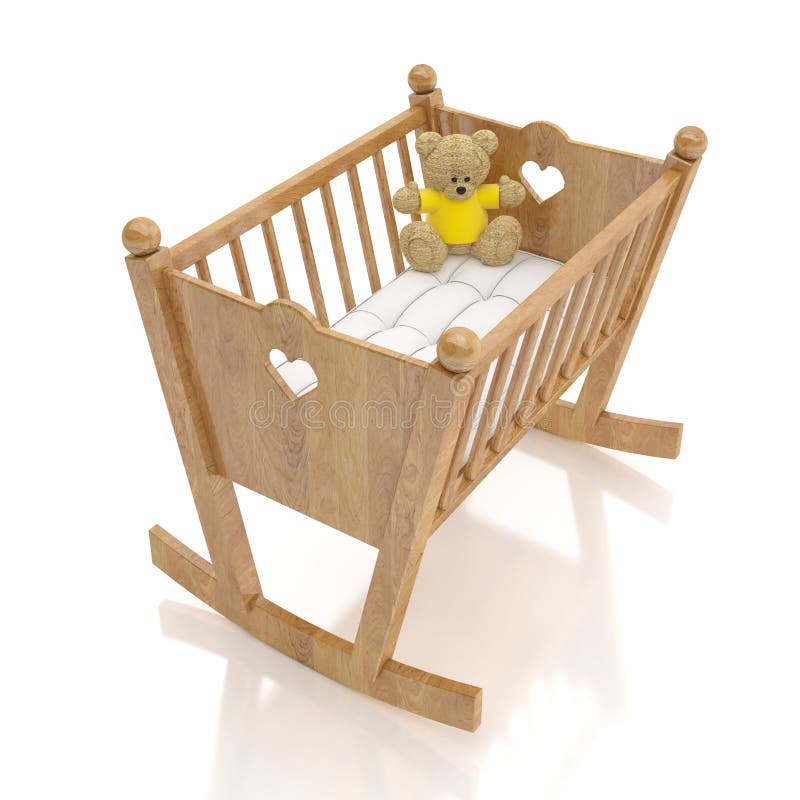 handelaar vragen entiteit Houten Babywieg Met Blauw Die Hoofdkussen Op Witte Achtergrond Wordt  Geïsoleerd Stock Afbeelding - Image of gelukkig, baby: 47002151