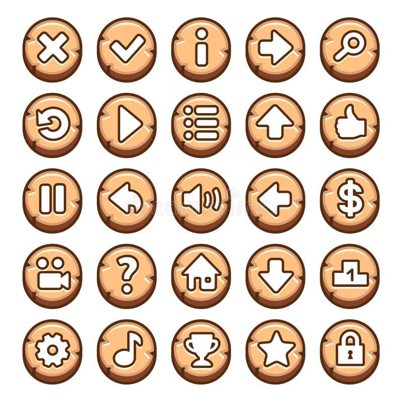 Ronde houten knoppen voor videogames royalty-vrije illustratie