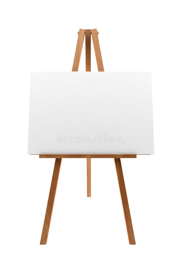 Houten schildersezel met leeg canvas dat op wit wordt geïsoleerdw