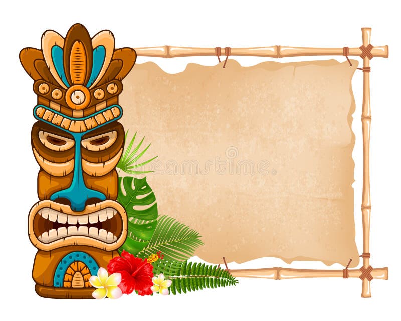 Houten Tiki-masker en bamboeuithangbord royalty-vrije illustratie Houten Tiki-masker en bamboeuithangbord royalty-vrije illustratie