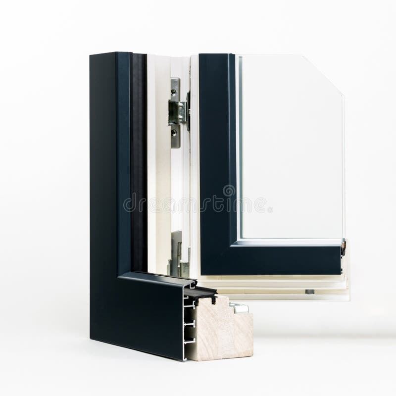 Houten venster met de steekproef van de aluminiumomslag, stock afbeeldingen Houten venster met de steekproef van de aluminiumomslag, stock afbeeldingen