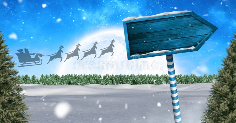 Houten voorzie in het landschap en de Kerstman` s ar en rendier ` s van de Kerstmiswinter van wegwijzers stock illustratie Houten voorzie in het landschap en de Kerstman` s ar en rendier ` s van de Kerstmiswinter van wegwijzers stock illustratie