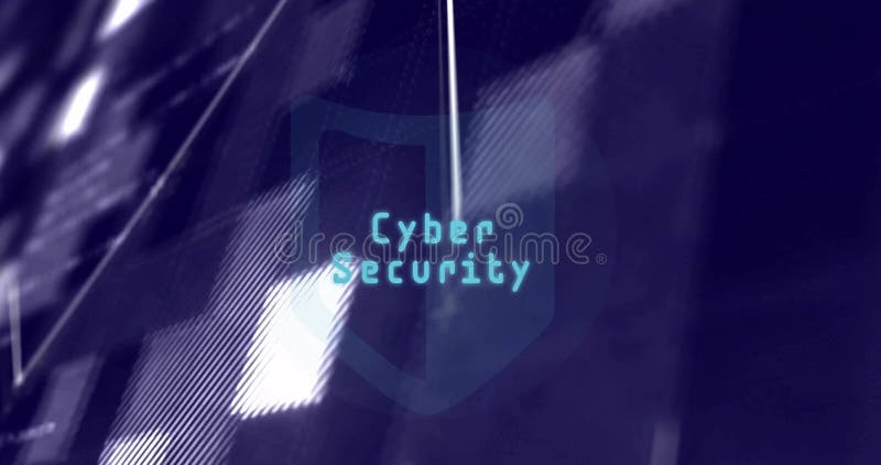 Hovering shield icon displaying Cyber Security on digital matrix, with lit squares, grid overlays vector illustration