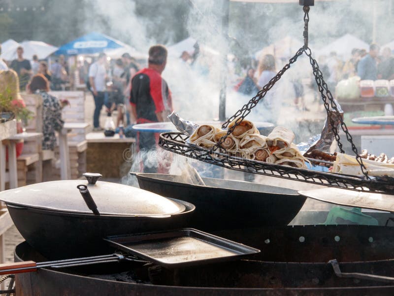 About How Fast To Feed the Huge Crowd of People on the Street. Stock