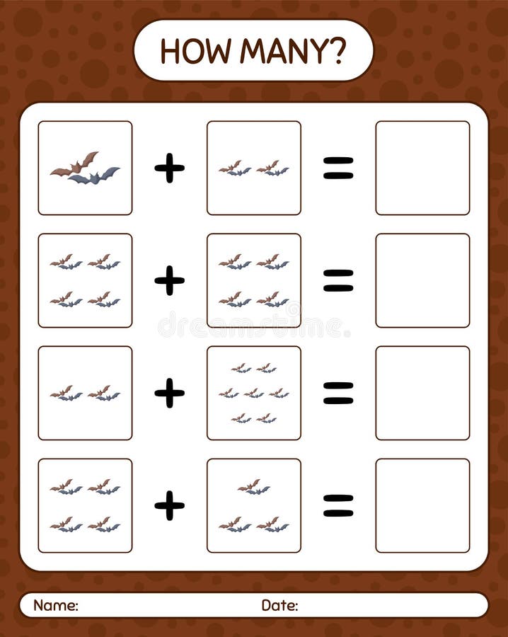 how many counting game with bat worksheet for preschool kids kids activity sheet stock vector illustration of playgroup kindergarten 230622049