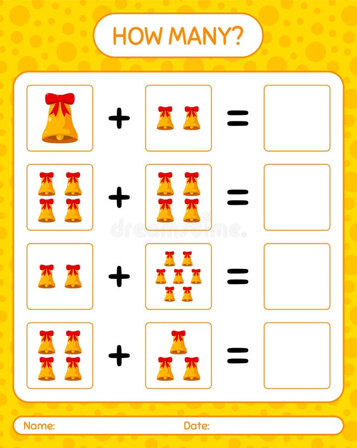 How Many Counting Game with Bell. Worksheet for Preschool Kids, Kids