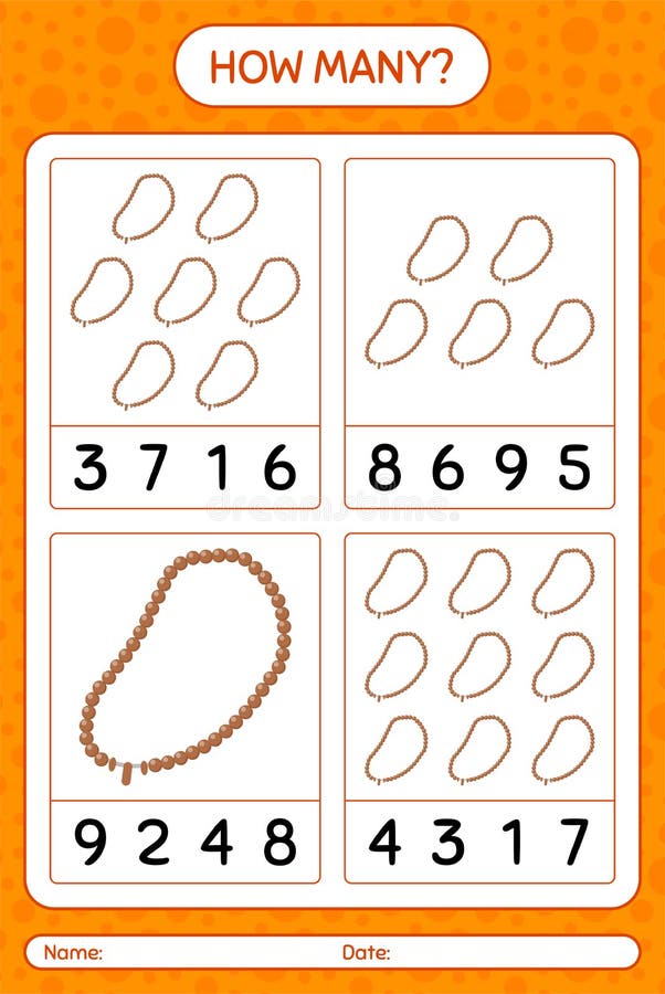 How Many Counting Game with Prayer Beads. Worksheet for Preschool Kids