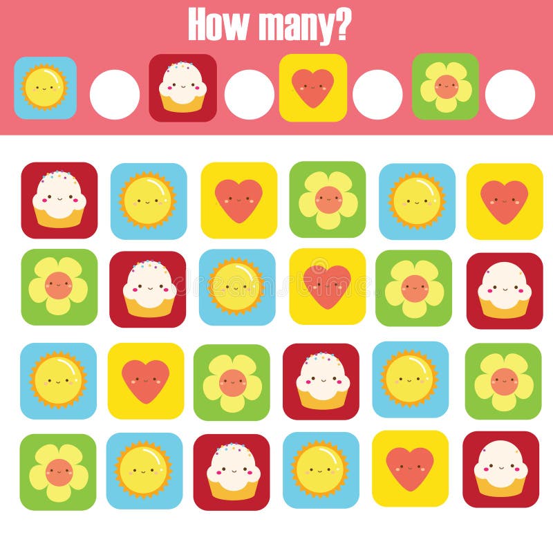 How many objects. Counting educational children game. Study math, numbers, addition for toddlers