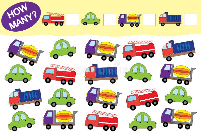 How many objects of transport. Educational game for children. stock illustration
