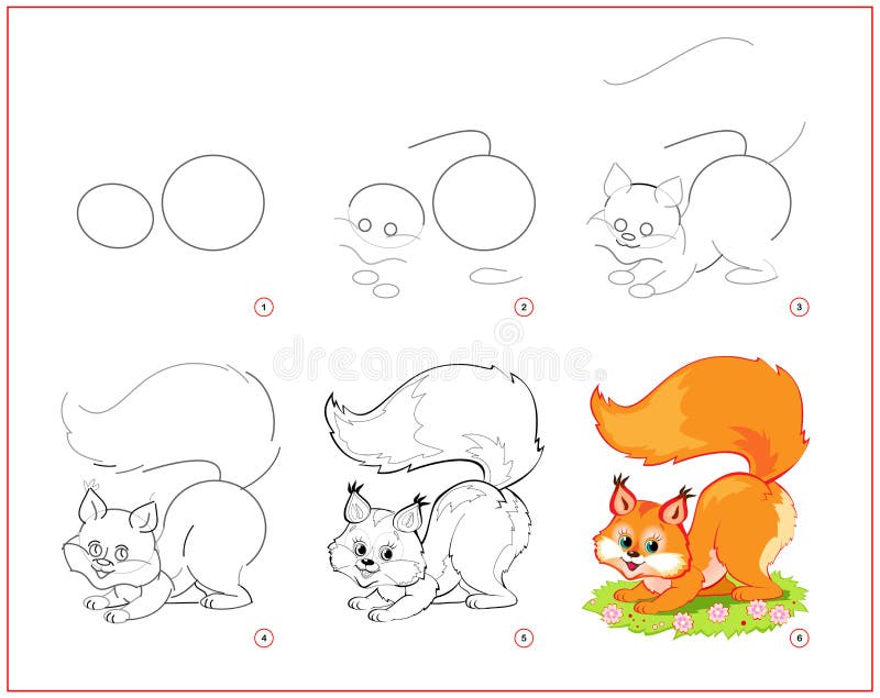 How To Draw Cute Little Squirrel. Educational Page for Children. Creation  Step by Step Animal Illustration Stock Vector - Illustration of draw,  artwork: 208723312