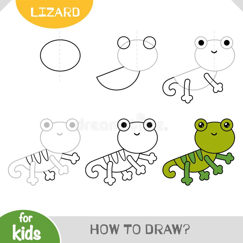 How To Draw Lizard for Children. Step by Step Drawing Tutorial Stock