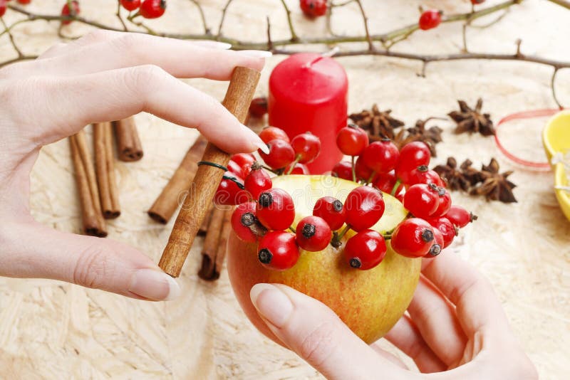 How To Make Apple Candle Holders for Christmas Stock Photo Image of craft, hawthorn 46536642