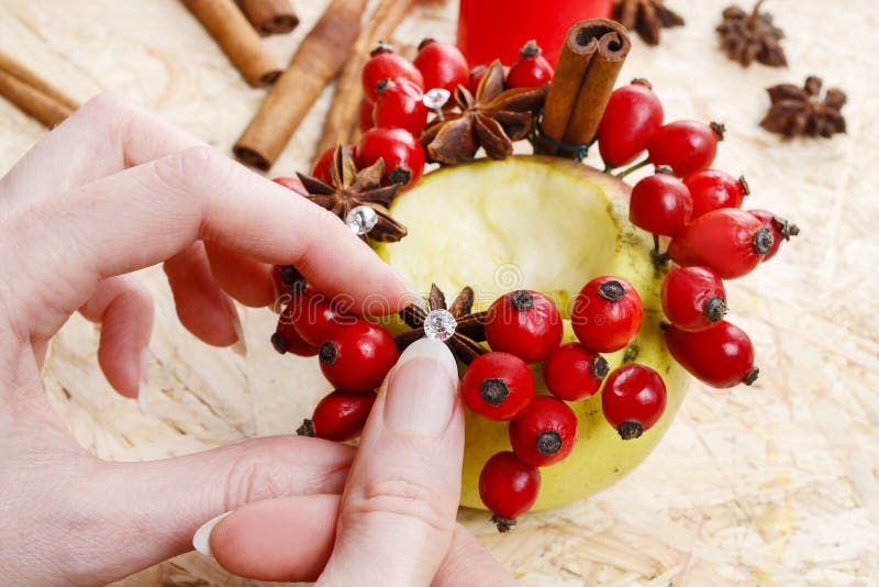 How To Make Apple Candle Holders for Christmas Stock Photo Image of autumn, hawthorn 46536644